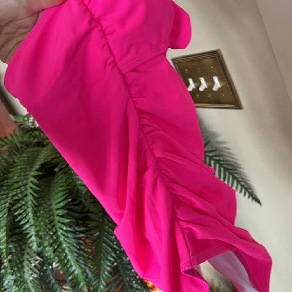 Brand New Tempt Me Hot Pink Tie Up Halter One-Piece Swimsuit Cutout Ruched Retro - Picture 12 of 16